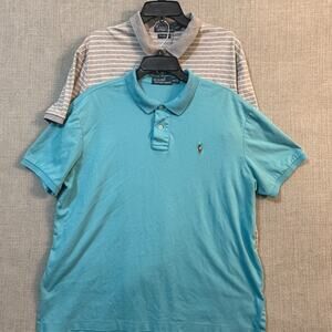 (2) Polo Ralph Lauren Shirt Mens XL Polo Flesh Pony Blue and Grey Striped